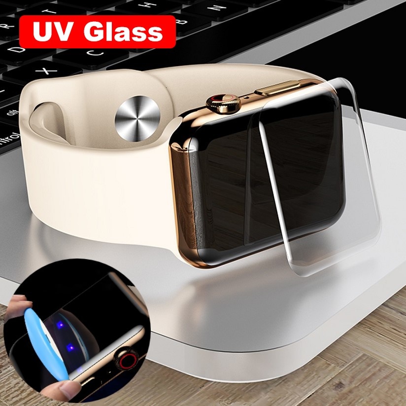 3D Curved Full Cover Film For Apple Watch Series SE 6 4 5 40mm 44mm Screen Protector Full Glue UV Glass for Series 1 2 3 38 42mm