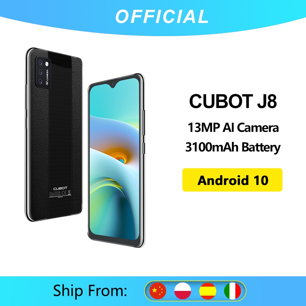 Cubot J8 Smartphone 5.5 Inch Triple Camera Android 10 Dual SIM Card Telephone 3100mAh Battery 2GB RAM+16GB ROM 3G Android Phone