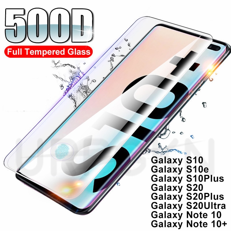 500D Tempered Glass On For Samsung Galaxy S10 S20 Plus S10E S20 Ultra Glass Screen Protector Note 10 20 Pro Lite Protective Film