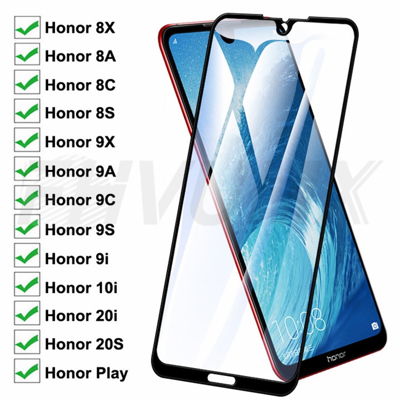 9D Protective Glass For Huawei Honor 8A 8C 8S 8X Tempered Screen Protector Honor 9A 9C 9S 9X 9i 10i 20i 20S Play Glass Film Case