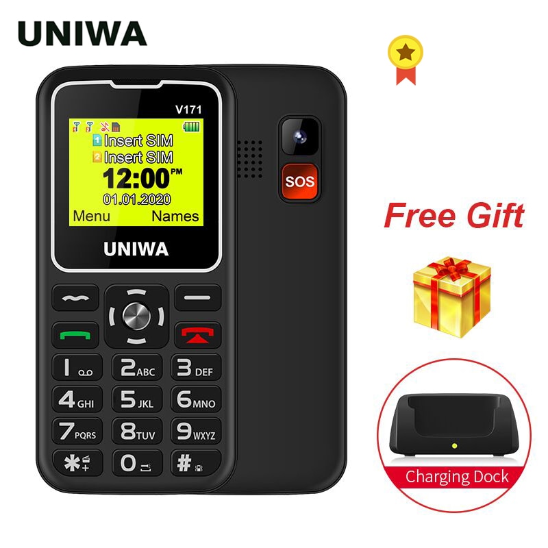 UNIWA V171 1.77" Display SOS 2G Mobile Feature Phone Big Button Wireless Phone FM Loud Speaker 10 days Standby Charging Dock