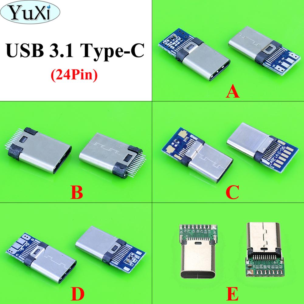 YuXi USB 3.1 Type C Connector 24 Pins Male Female Socket receptacle adapter to solder wire & cable 24P PCB Board support Modul