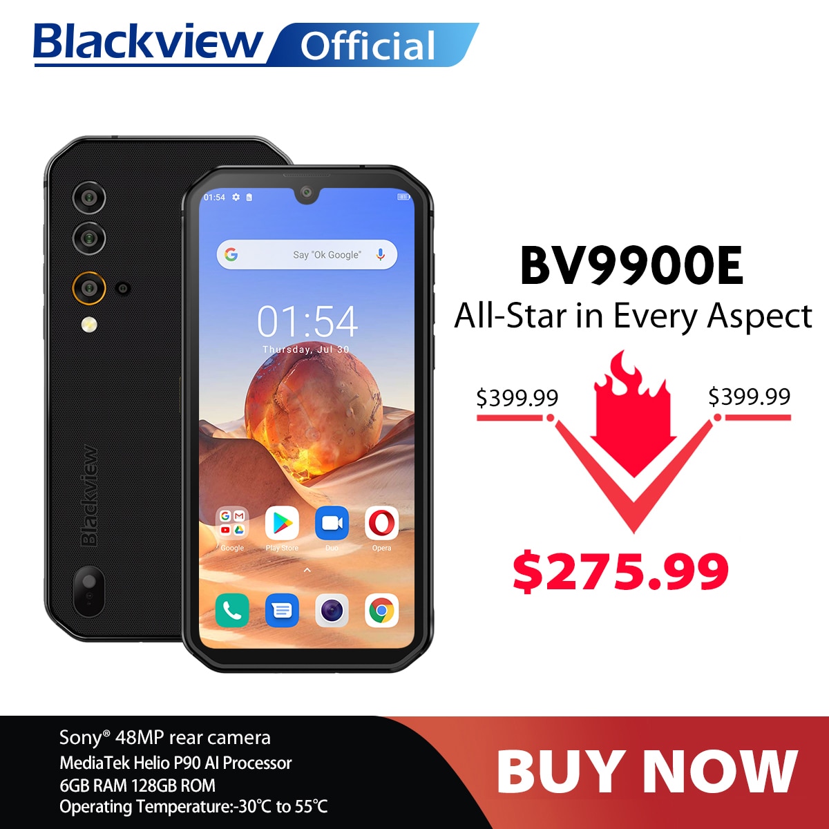 Blackview BV9900E Helio P90 Rugged Smartphone 6GB+128GB IP68 Waterproof 4380mAh 48MP Camera NFC Android 10 Mobile Phone