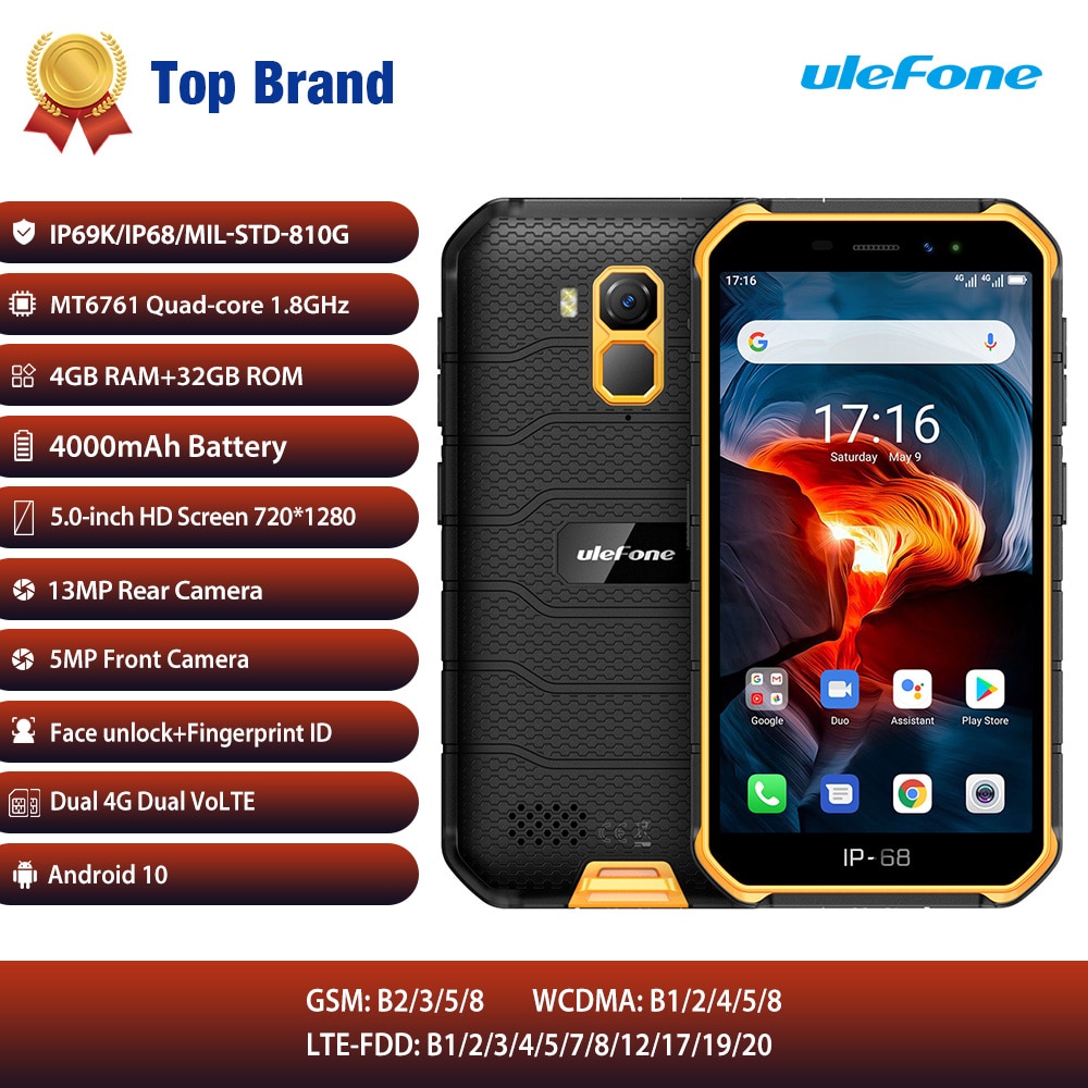 Ulefone Armor X7 Pro Cell Phone 4GB RAM Android10 Smartphone ip68 Rugged Waterproof Mobile Phone 4G LTE 2.4G/5G WLAN NFC Phone