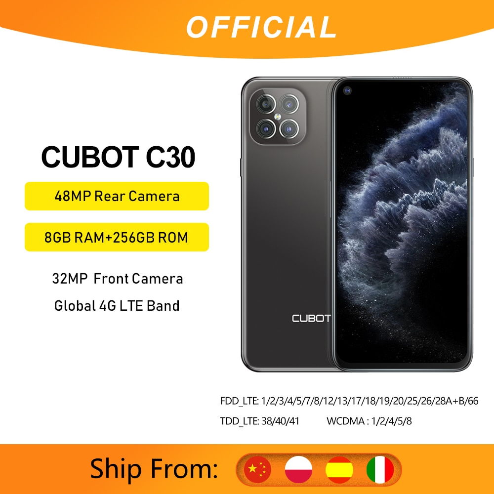 Cubot 8GB Smartphone C30 Global 4G LTE 128/256GB 32MP Selfie 48MP Quad Camera Helio P60 NFC 6.4"FHD+ 4200mAh Android 10 Celular