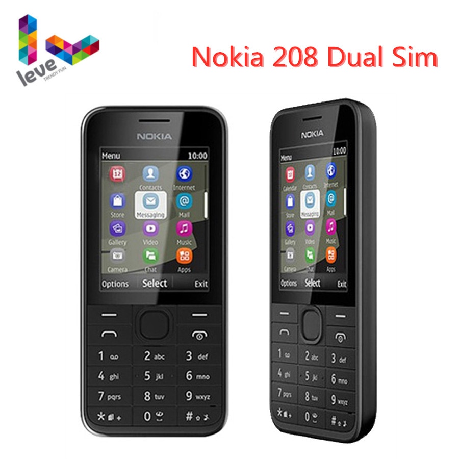 Used Nokia 208 Dual Sim Version Phone, NO Hebrew, GSM Unlocked Mobile Phone