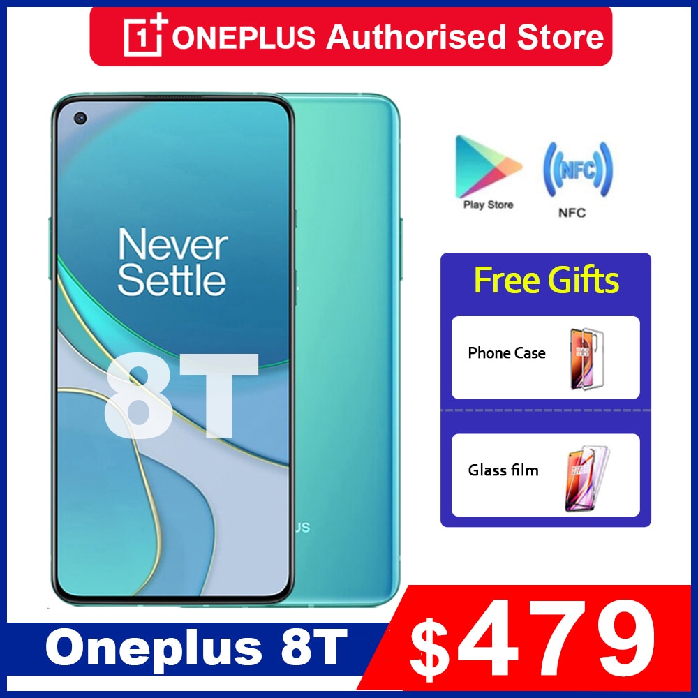 Original Oneplus 8T 8 T 5G SmartPhone 120Hz Fluid AMOLED Display Snapdragon 865 65W Warp Charge One plus 8T Mobile Phone