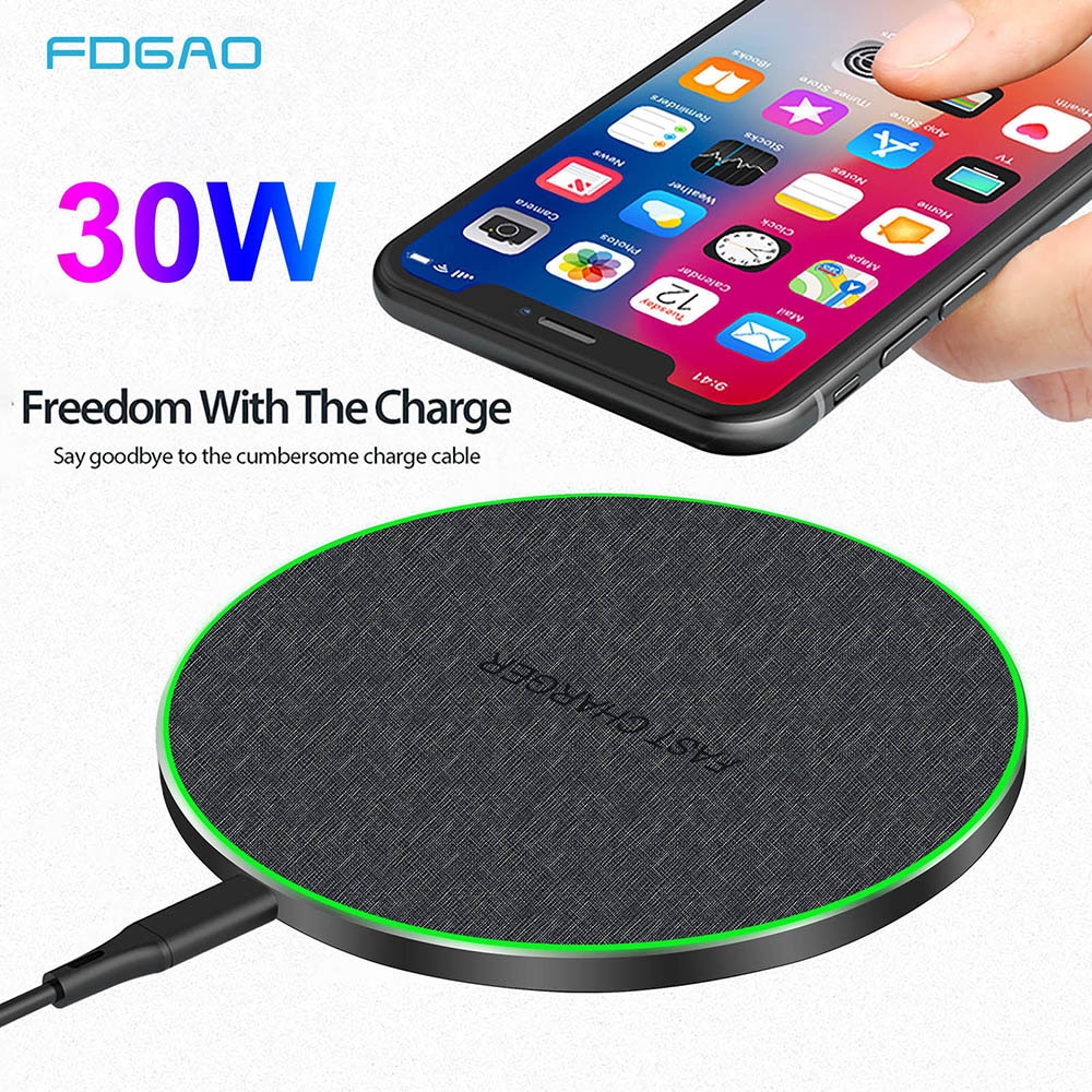 FDGAO 30W Qi Wireless Charger For iPhone 11 Pro XS X XR 8 Induction Type C Fast Charging Pad for Samsung S20 S10 Xiaomi Mi 10 9