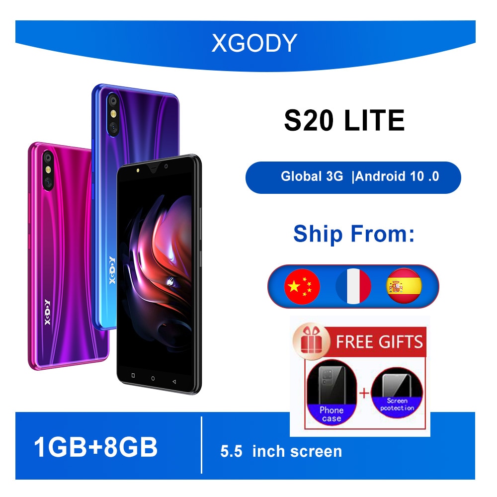 XGODY S20LITE 3G Smartphone 1GB RAM 8GB ROM 5.5" Mobile Phone Android 10 .0 Full Screen Quad Core 5MP Camera GPS Phone celular