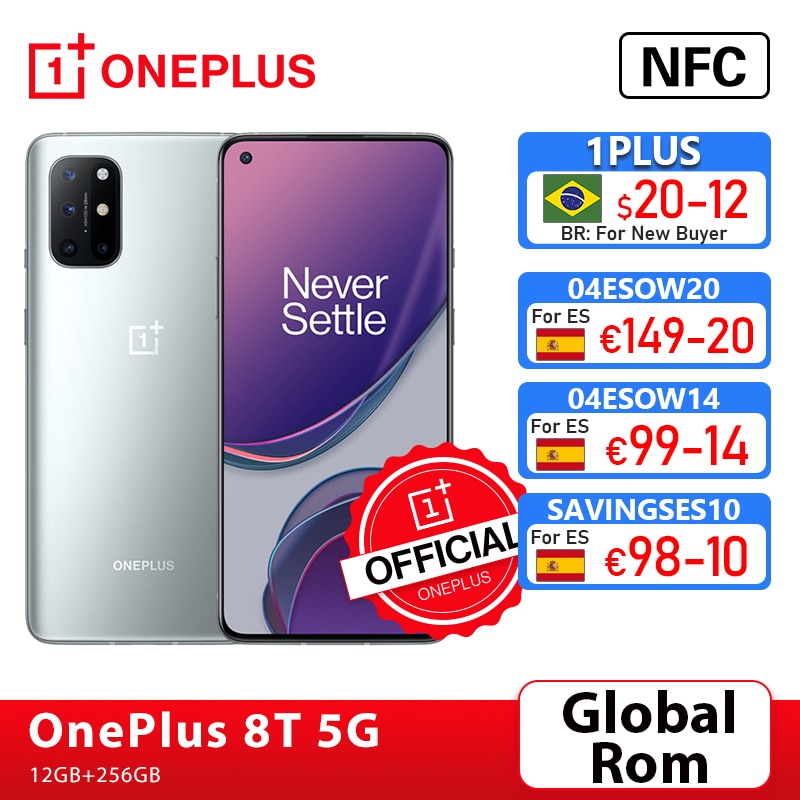 Global Rom OnePlus 8T 8 T OnePlus Official Store Snapdragon 865 5G Smartphone 12GB 256GB 120Hz Fluid Display 48MP Quad 65W Warp