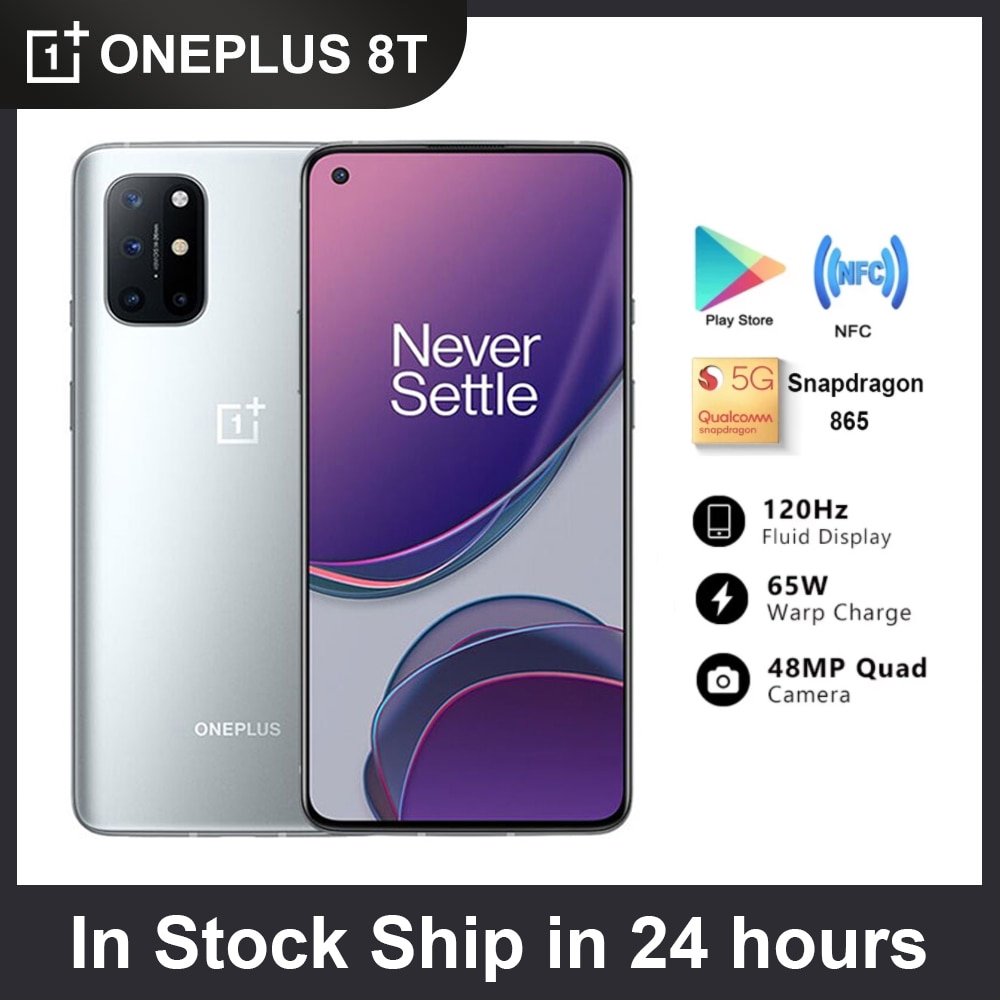 New Oneplus 8T 8 T 5G Global Rom SmartPhone 120Hz Fluid AMOLED Display Snapdragon 865 65W Warp Charge One plus 8T Mobile Phone