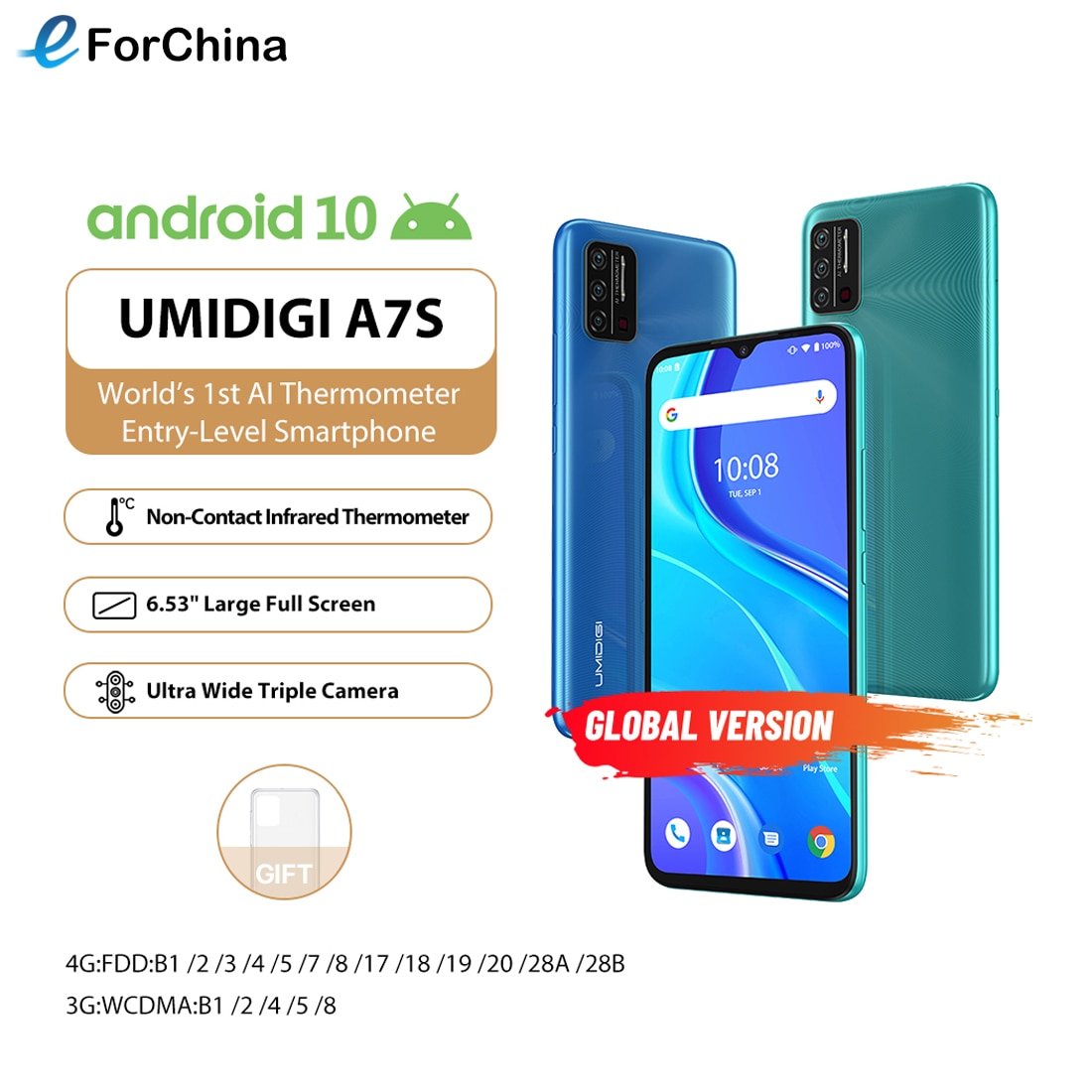 UMIDIGI A7S 6.53" in-cell 20:9 Large Full Screen 2+32GB 4150mAh Triple Camera Cellphone Android 10 MTK6737 Quad Core Smartphone