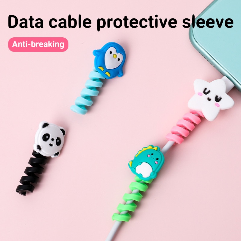 cute Cartoon Data Cable Winder Headset Anti-breaking Silicone Protective Sleeve Physical Cable Protective Cover Cable Cover Line