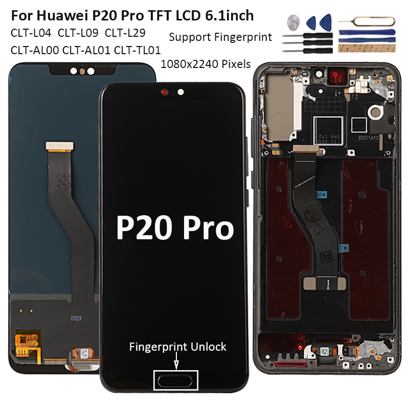 6.1" Screen For Huawei P20 Pro Display Tested LCD Display Touch Screen For Huawei P20 Pro LCD Replacement With Frame+Fingerprint