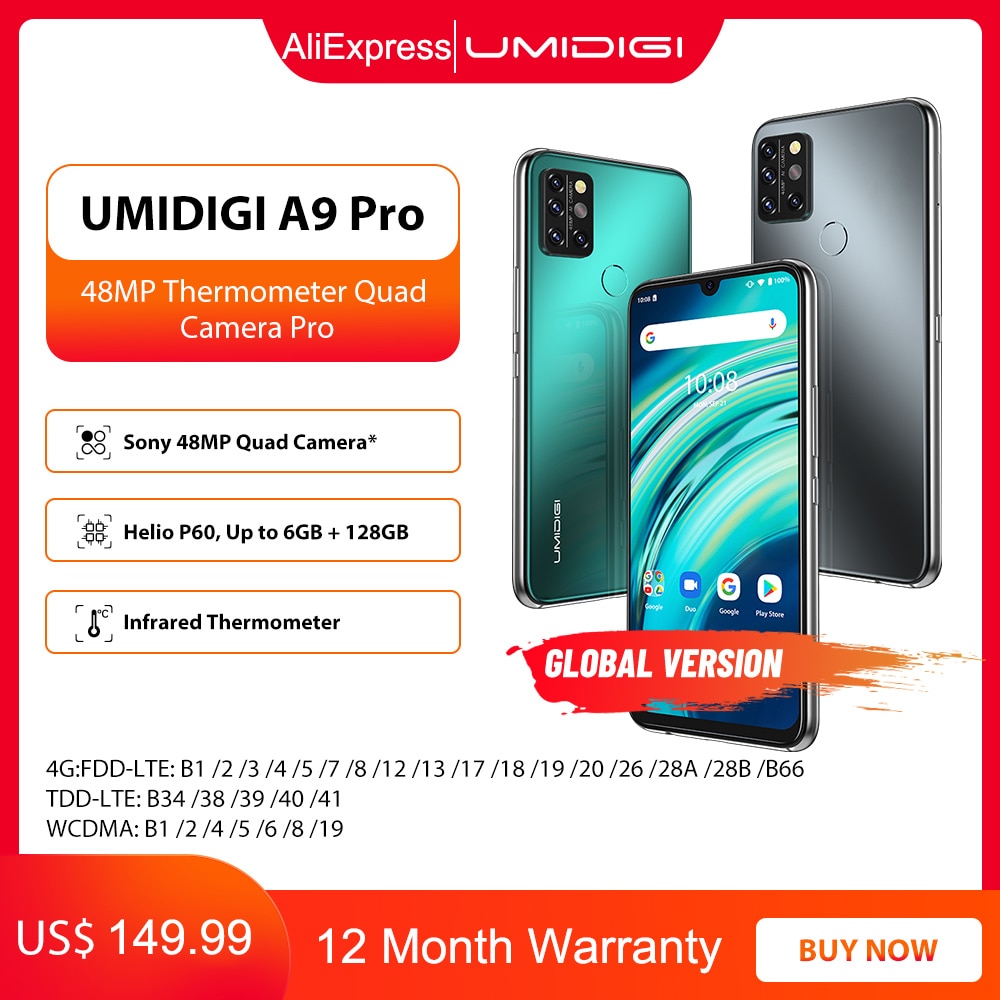 UMIDIGI A9 Pro 6GB 128GB SmartPhone Global Version Unlocked 48MP Quad Camera 24MP Selfie Helio P60 6.3" FHD+ Smart Phone celular