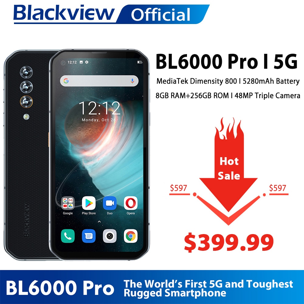 Blackview BL6000 Pro 5G Smartphone IP68 Waterproof 48MP Triple Camera 8GB RAM 256GB ROM 6.36 Inch Global Version Mobile Phones