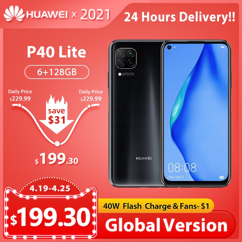 HUAWEI P40 Lite Smartphone Global Version 6GB 128GB 48MP AI Quard Camera 6.4" FHD Screen Kirin 810 Octa Core 40W Fast Charging