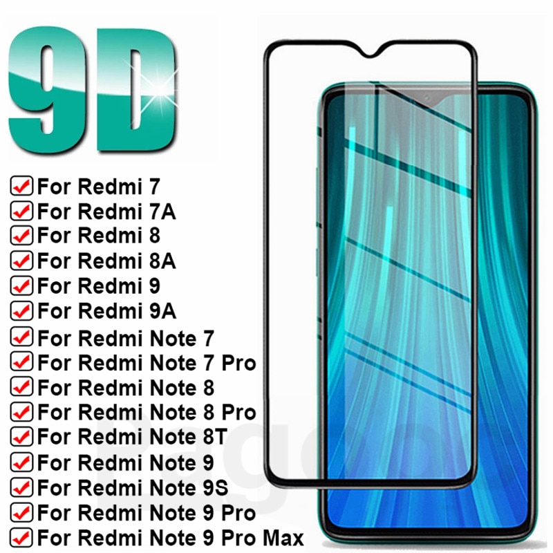 9D Full Screen Protective Glass on the For Xiaomi Redmi 7 7A 8 8A 9 9A 9C Note 7 8 9 Pro 8T 9S Tempered Glass Safety Film Case