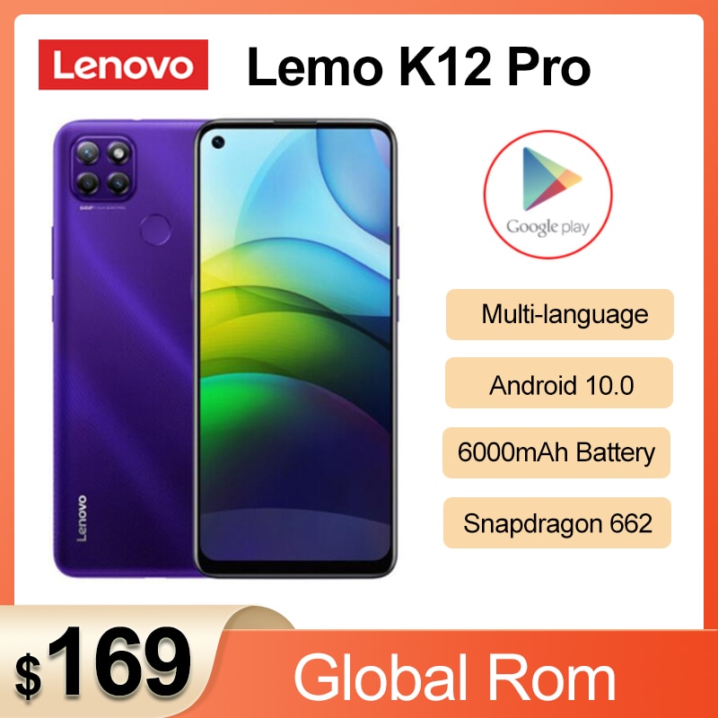 Original Lenovo Lemo K12 Pro 4G Mobile Phone 6.8inch Snapdragon 662 Octa Core 6000mAh Big Battery 64.0 Rear Camera Smartphone