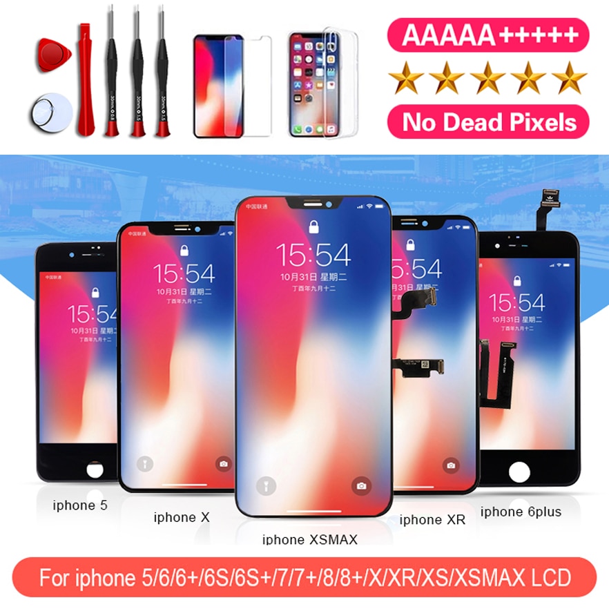 AAA+++LCD Display For iPhone 6 7 8 6S Plus X XS XR XSMAX Touch Screen Replacement No Dead Pixel+Tempered Glass+Tools+TPU Quality