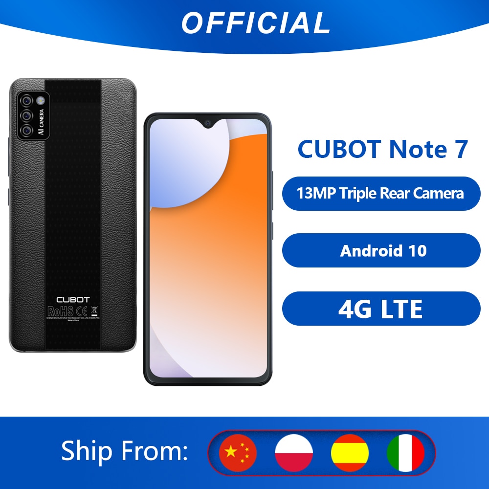 Cubot Note 7 Mobile Phone Android 10 Triple Camera 13MP 4G LTE Dual SIM Card Celular 5.5" Screen 3100mAh Smartphone Face Unlock