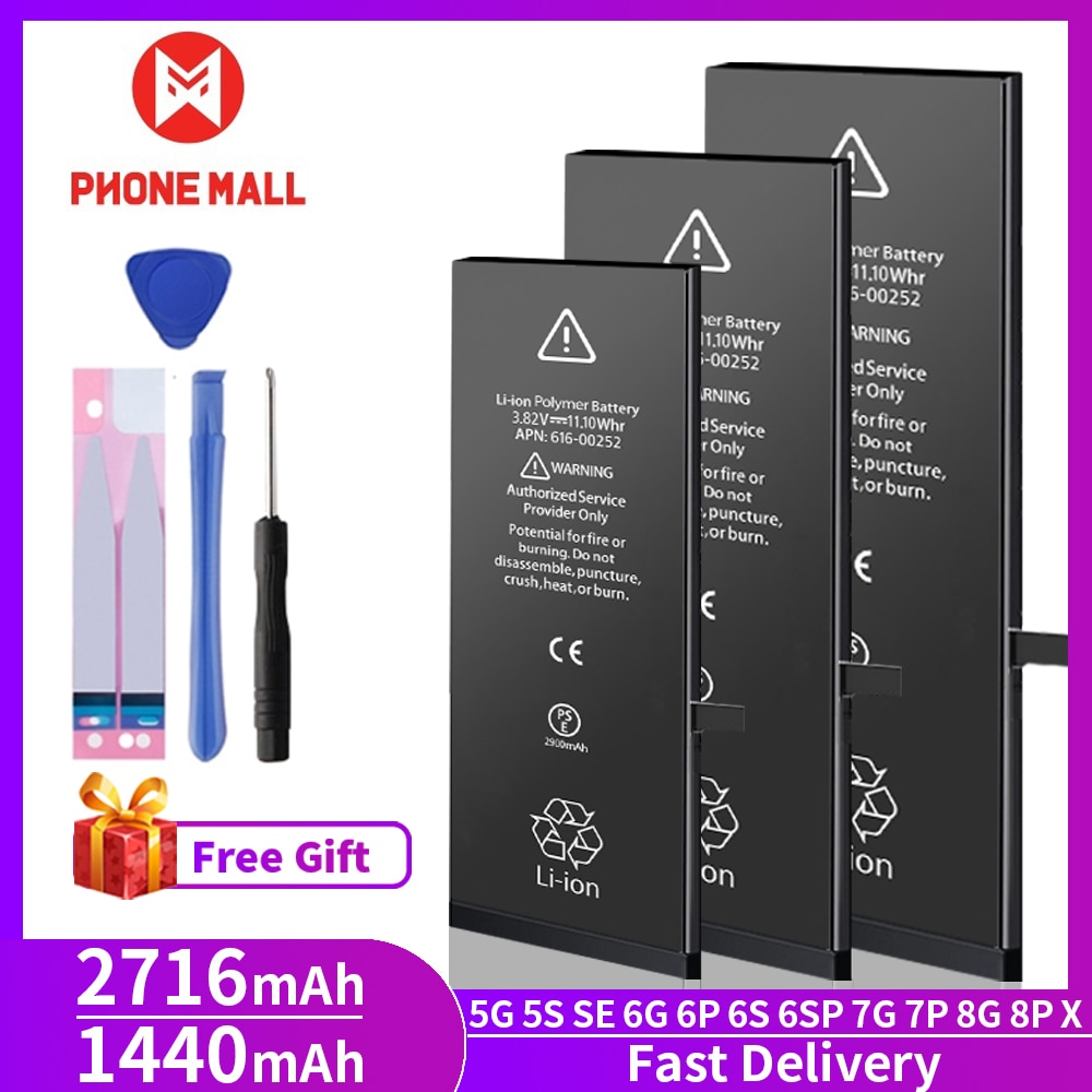 PHONEMALL AAA Battery For iPhone 6 6S 5S 7 8 Plus X Xs Max Xr Original Capacity Bateria Replacement Batterie For iPhone 6s
