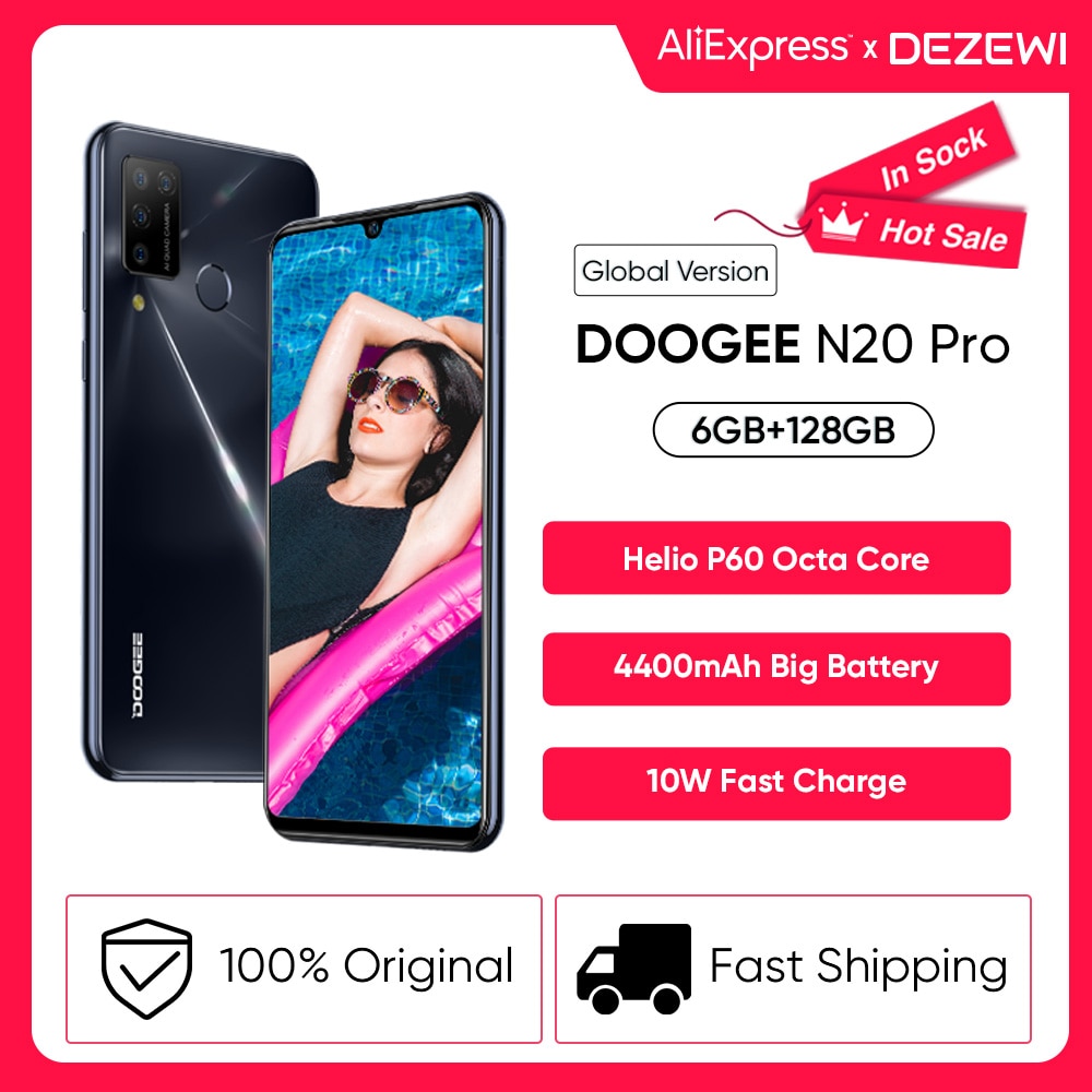 DOOGEE N20 Pro Quad Camera Mobile Phones Helio P60 Octa Core 6GB RAM 128GB ROM Global Version 6.3" FHD+ Android 10 OS Smartphone