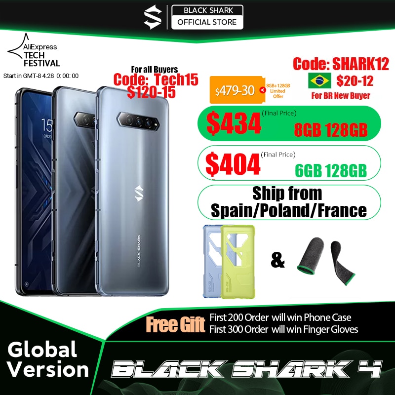 2021 New Pre-sale Black Shark 4 6GB/8GB 128GB Smartphone Snapdragon 870 144Hz Refresh Rate E4 AMOLED Screen DC Dimming UFS 3.1