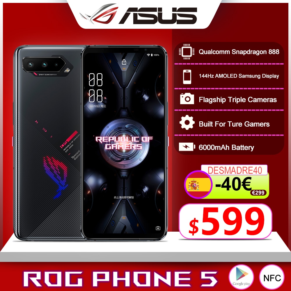 Original Asus ROG 5 5G Gaming Phone 6.78" 16RAM 144Hz Display Snapdragon 888 6000mAh Fast charging 65W ROG5 Mobile Phone