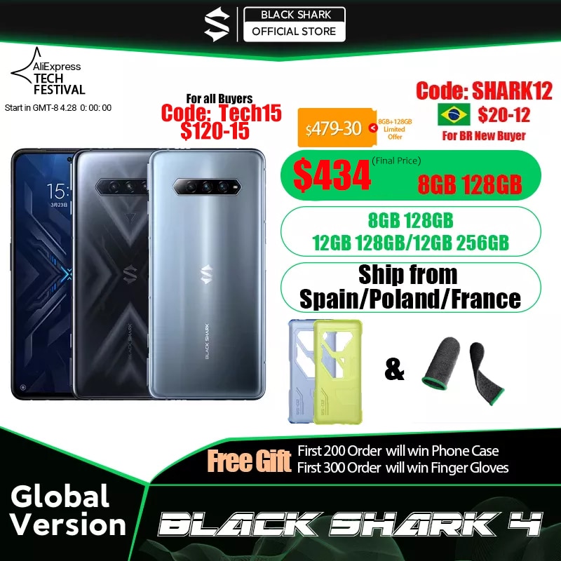 New Pre-sale Black Shark 4 8GB/12GB 128GB Smartphone Snapdragon 870 144Hz Refresh Rate AMOLED Screen Game Phone