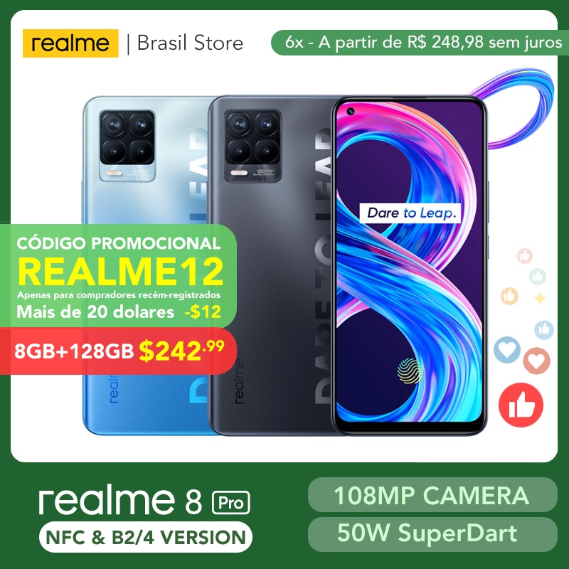 [World Premiere] realme 8 Pro Global Version 8GB 128GB 108MP Camera 50W SuperDart Charge AMOLED Support B2/4 EU Plug Charger