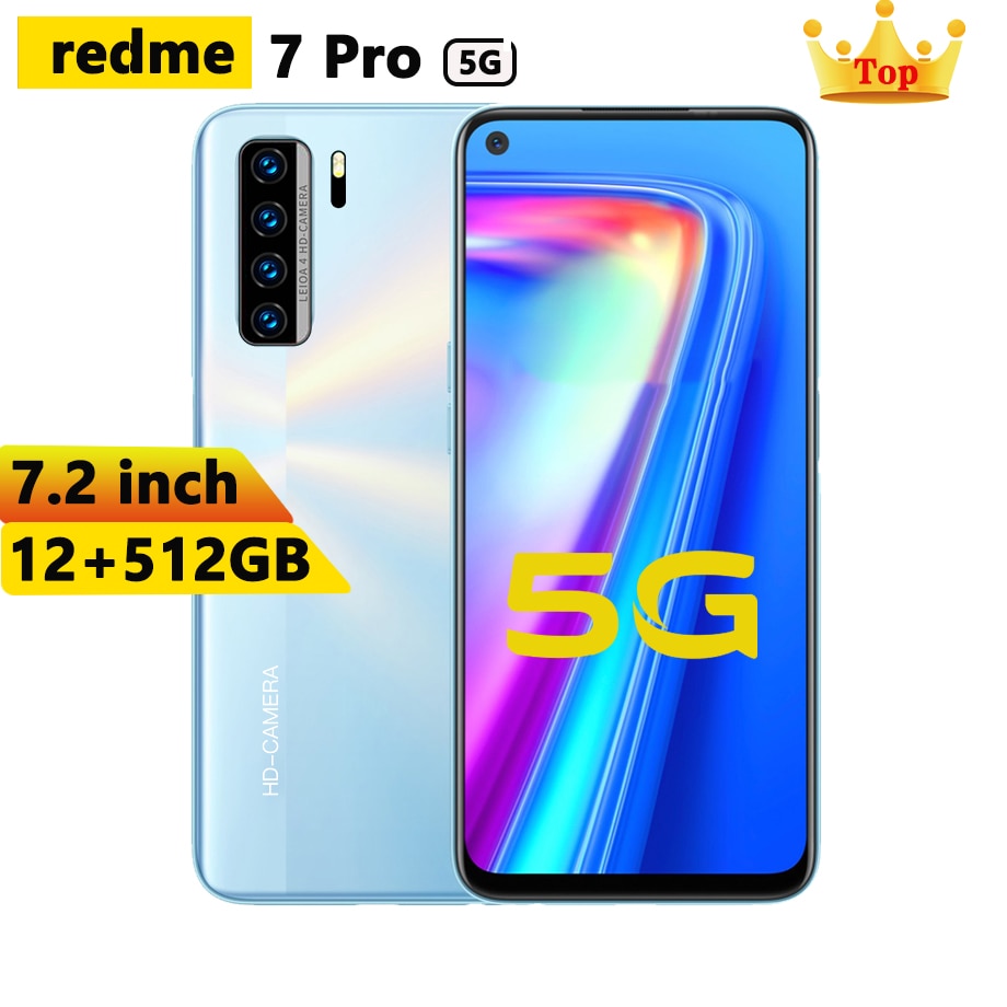 Global version 7.2HD inch Mobile phones redme 7 5G version 16+32MP 12+512GB android smartphone 10-core Face ID cellphoen