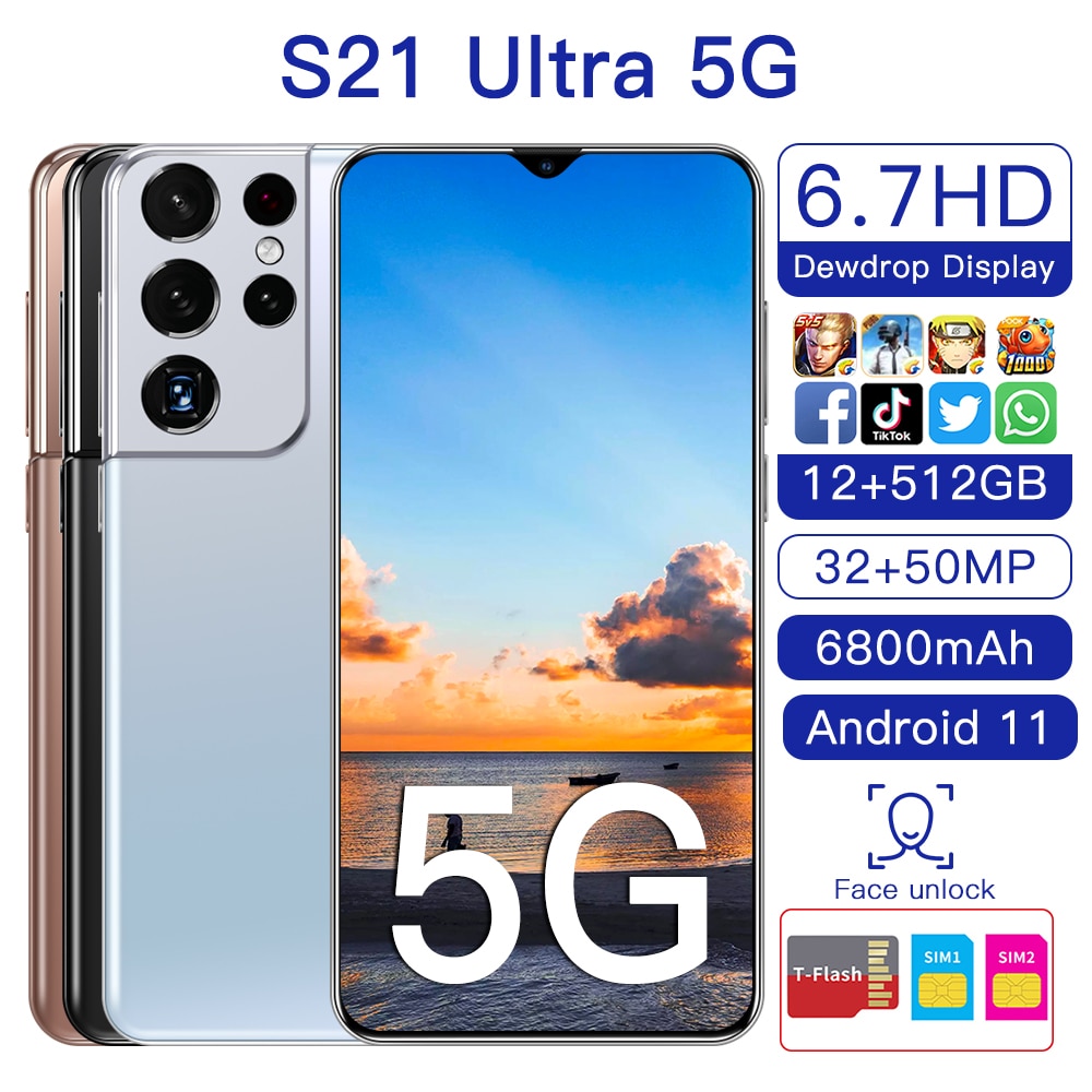 Global Version Galxy S21 Ultra 5G 16GB 512GB 6.7Inch Android11 Smartphone 6800mAh Full Screen Deca Core LTE Network Mobile Phone