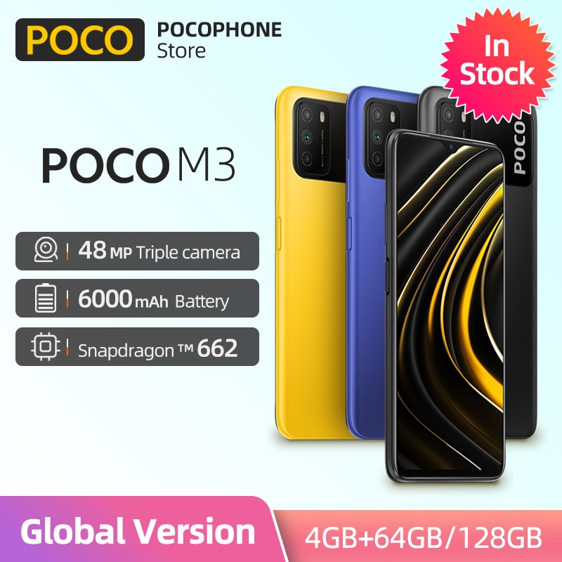 In Stock Global Version POCO M3 Smartphone Snapdragon 662 Octa Core 4GB 64GB/128GB 6000mAh Battery 6.53" Display Fast Charging