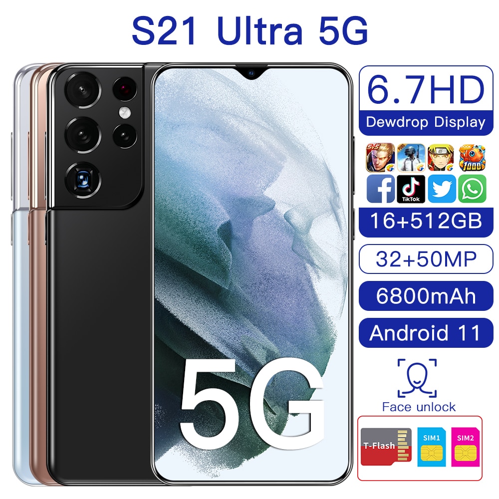 New Global version Samsug S21Ultra 5G 12GB 512GB 6.7-inch Android11 smartphone 6800mAh full-screen Deca core LTE network phone