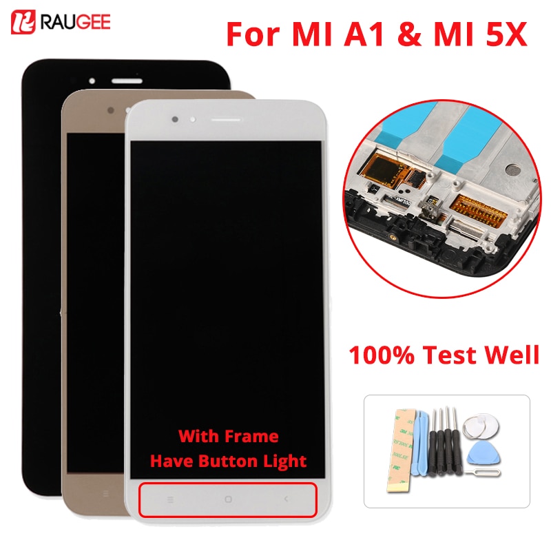 For Xiaomi A1 Screen LCD Display Touch Screen With Frame+Soft key Light Digitizer Assembly Replacement For Xiaomi MI A1 MI5X