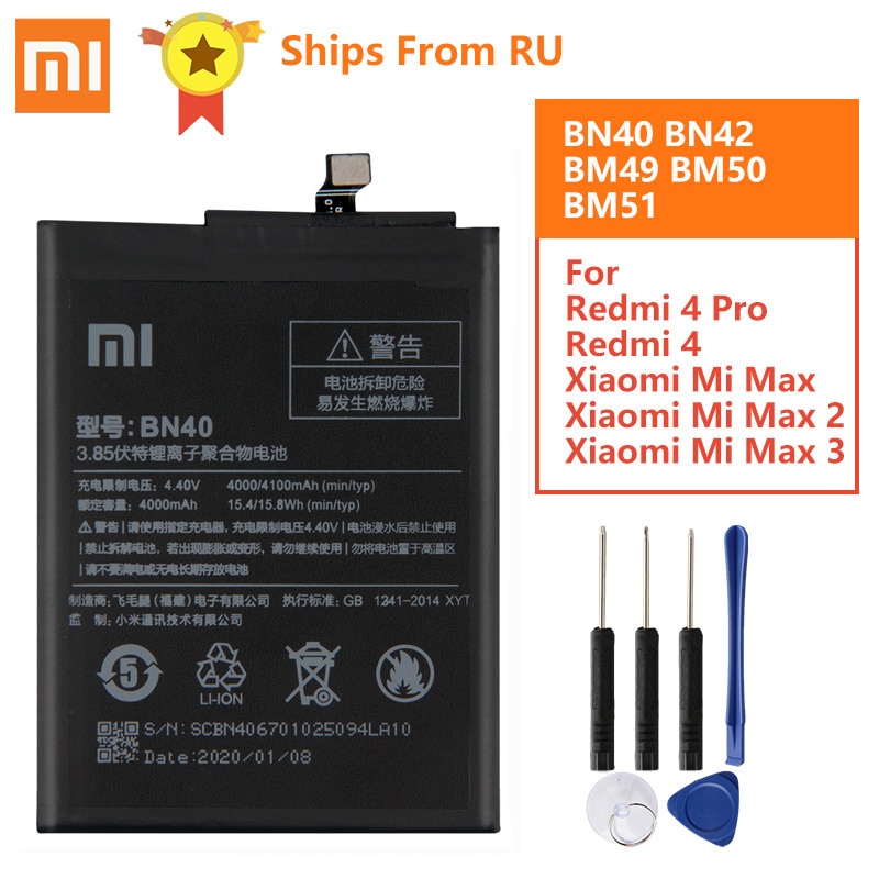 Original Battery BN40 BN42 BM49 BM50 BM51 For Xiaomi Redmi 4 Pro Prime 3G RAM 32G ROM Edition Redrice 4 Redmi4 Mi Max Max2 Max3