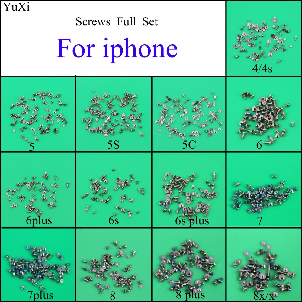 YuXi Screws Full Screw Set Repair bolt Complete Kit Repair Parts for iPhone 4 4S 5 5C 5S 5G 6G 6s 6s plus 7 7plus 8 8 Plus X/8x