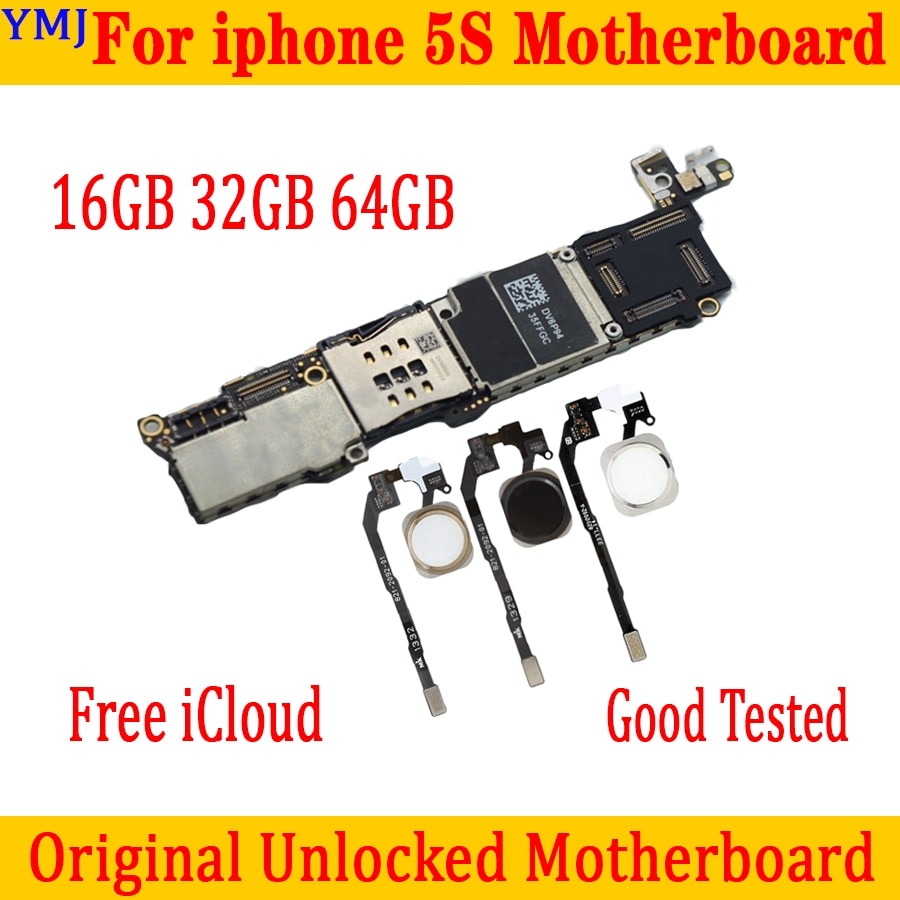 Full unlocked for iphone 5S Motherboard16GB/32GB/64GB,100% Original for iphone 5S Mainboard with/No Touch ID,Free iCloud