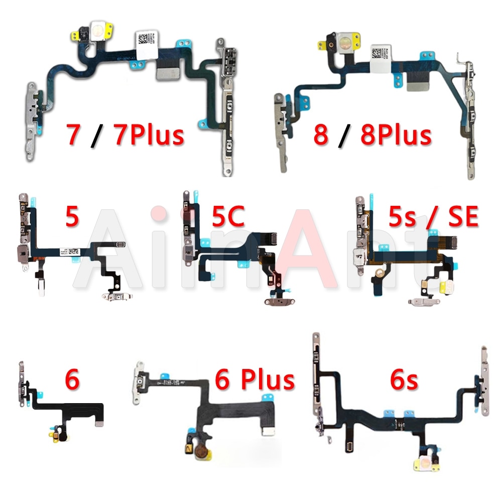 AiinAnt Original Power Flex For iPhone 6 6s 7 8 Plus 5 5s SE Mute & Volume Power Buttons key Switch Flex Cable Repair Parts