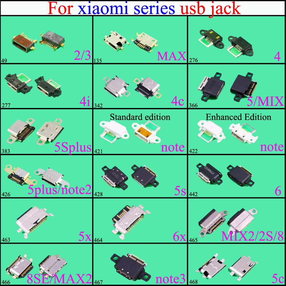 YuXi charging port,Micro USB Jack Socket Connector for Xiaomi 2/3 /4/5/6/5c 5x 5s 5splus 4c 4i MAX 6X NOTE3 MAX2 8SE NOTE NOTE2