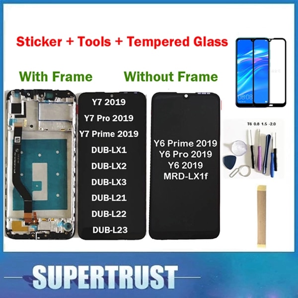 Original For Huawei Y7 2019 DUB-LX3 DUB-L23 DUB-LX1 Y7 Prime 2019 / Y6 2019 LCD Display Touch Screen With Tempered Glas