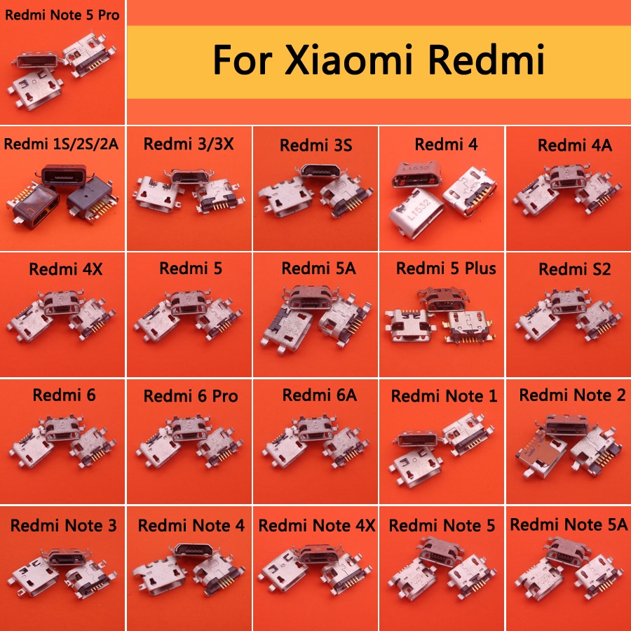 21models For Xiaomi Redmi 1S 2S 2A 3 3X 3S 4 4A 4X 5 5A 5 PLUS S2 6 PRO NOTE1 2 3 Micro USB Jack Charging Socket Power Connector