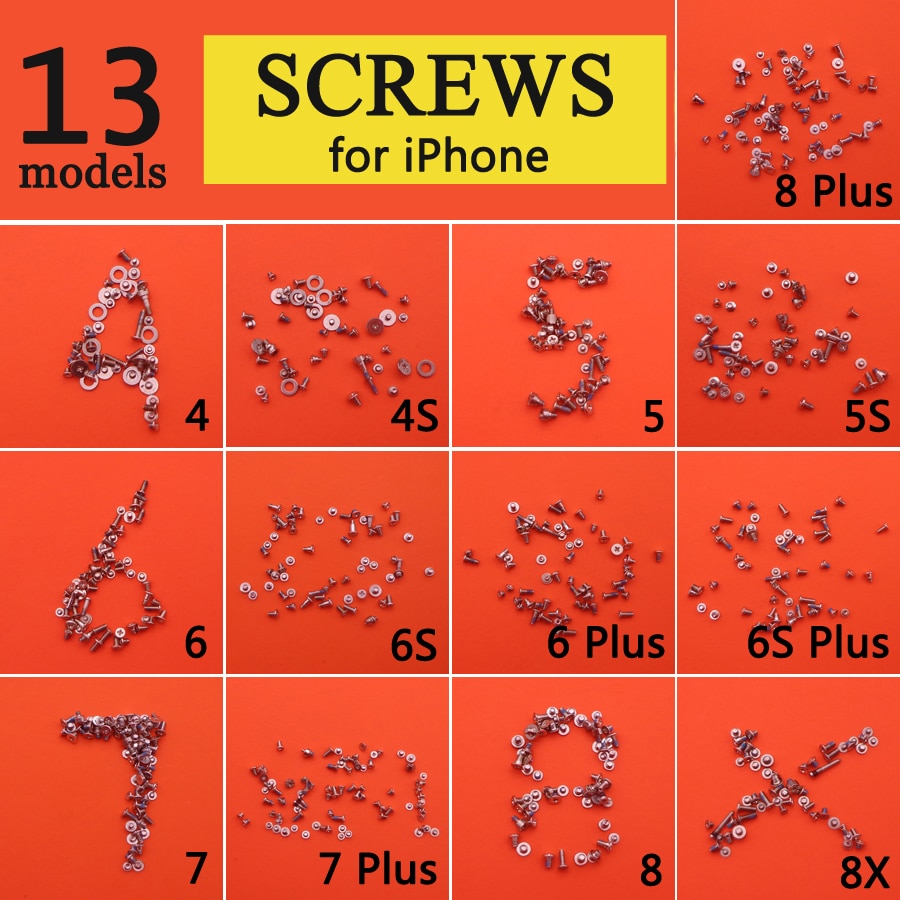 13 models Screws Full Screw Set for iPhone 4 4S 5C 5S 5G 6G 6s 6 7 7P 8 8 plus X Repair bolt Complete Kit Replacement Parts