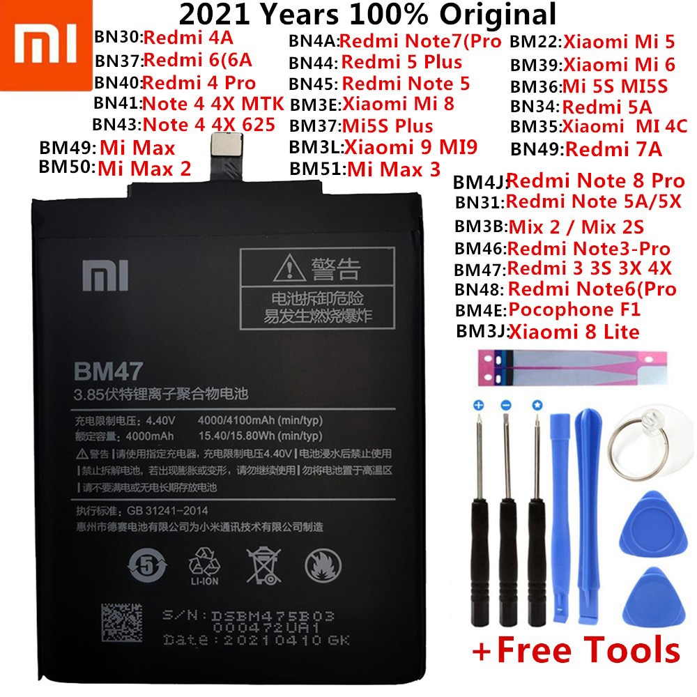 Original Battery For Xiaomi Mi Redmi Note Mix Max 2 3 3S 3X 4 4X 4A 4C 5 5A 5S 5X M5 6 6A Mi6X 7 8 9 MI9 Pro Plus Lite batteries