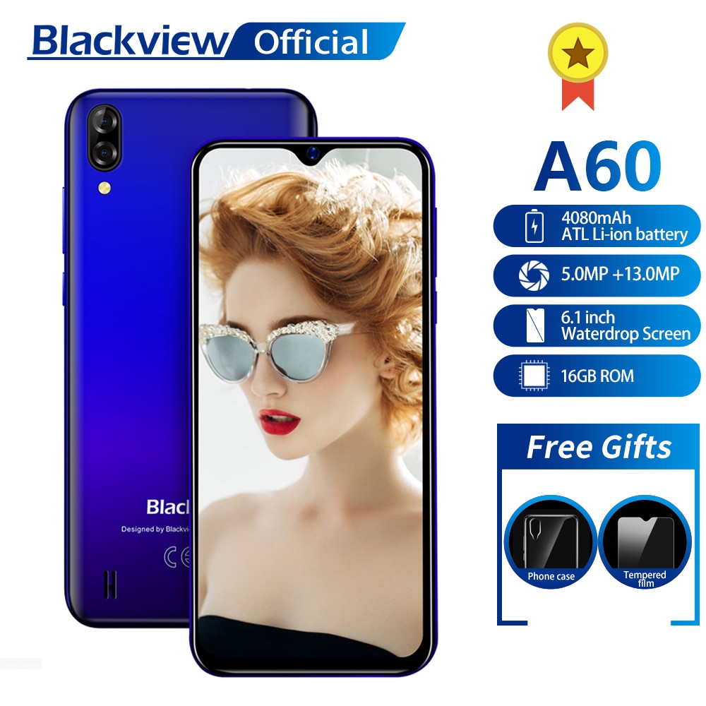 Blackview A60 Smartphone Quad Core Processor 4080mAh Battery Cellphone 16GB 6.1 inch 19.2:9 Screen Dual Camera 3G Mobile Phone