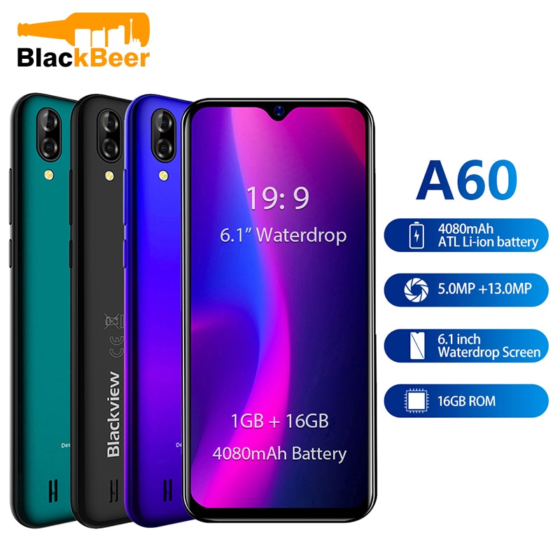 Original Blackview A60 3G Smartphone 19:9 6.088" Android Cellphone 4080mAh Battery 2GB 16GB ROM Mobile Phone 13MP+5MP Dual SIM