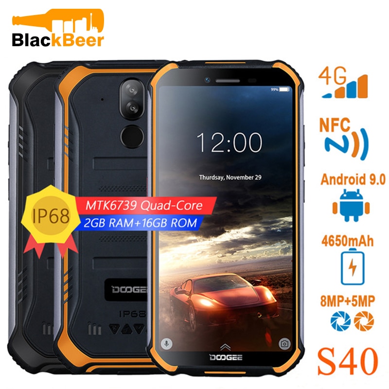 DOOGEE S40 S40 Pro 4G Rugged Mobile Phone 5.5" Display 4650mAh MT6739 Quad Core 3GB RAM 32GB ROM Android 9.0 8.0 MP IP68/IP69K