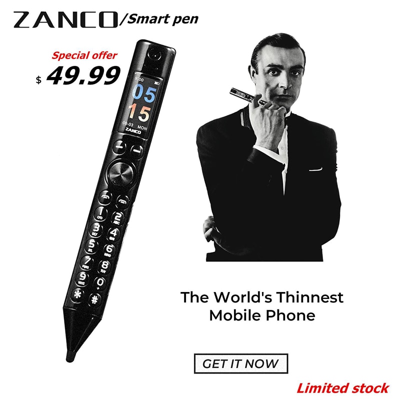 ZANCO Smart Pen World Thinnest Mobile Phone easy to carry phone Bluetooth headset stylus Smart pen with free of gift