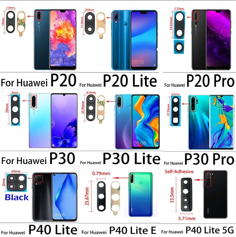 2PCS For Huawei P30 P20 Pro P40 Lite E / P40 Lite 5G Rear Back Camera Glass Lens Cover With Ahesive Sticker Replacement Parts